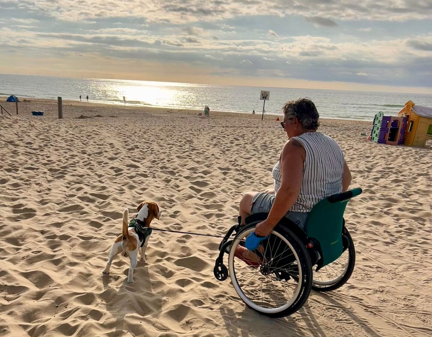 Mandy-strand-hond Mandy O4 wheelchair with dog